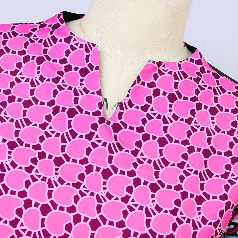 Kleider für Damen in Übergröße mit V-Ausschnitt, langen Ärmeln, Spitze und Blumendruck