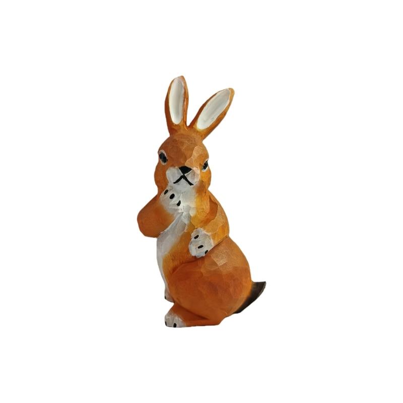 Hand Carved Wooden Bunnies Figurine Carving Animal Miniature Sculpture Ornament