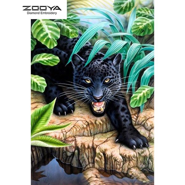 

ZOOYA 3D Алмазная вышивка Картина Вышивка крестиком Круглый горный хрусталь Картина Животное Пантеры