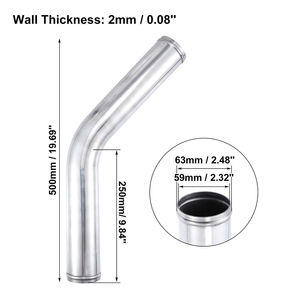 Uxcell Aluminum Alloy Tube OD 51/57/63/70/76mm Intercooler Pipe Air Intake Tube Hose 0 45 Degrees 500mm Length for Car