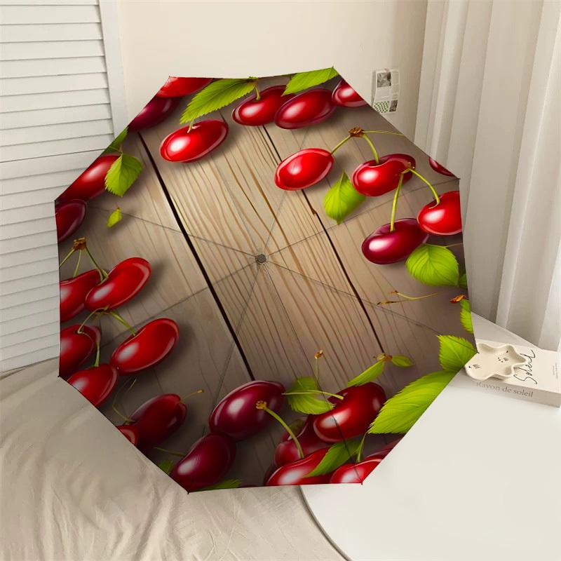 

1PC Cherries Wood Umbrella-8-Rib Reinforced, Automatic Open, Lightweight & Durable, Fashion Accessory for Outdoor-D387