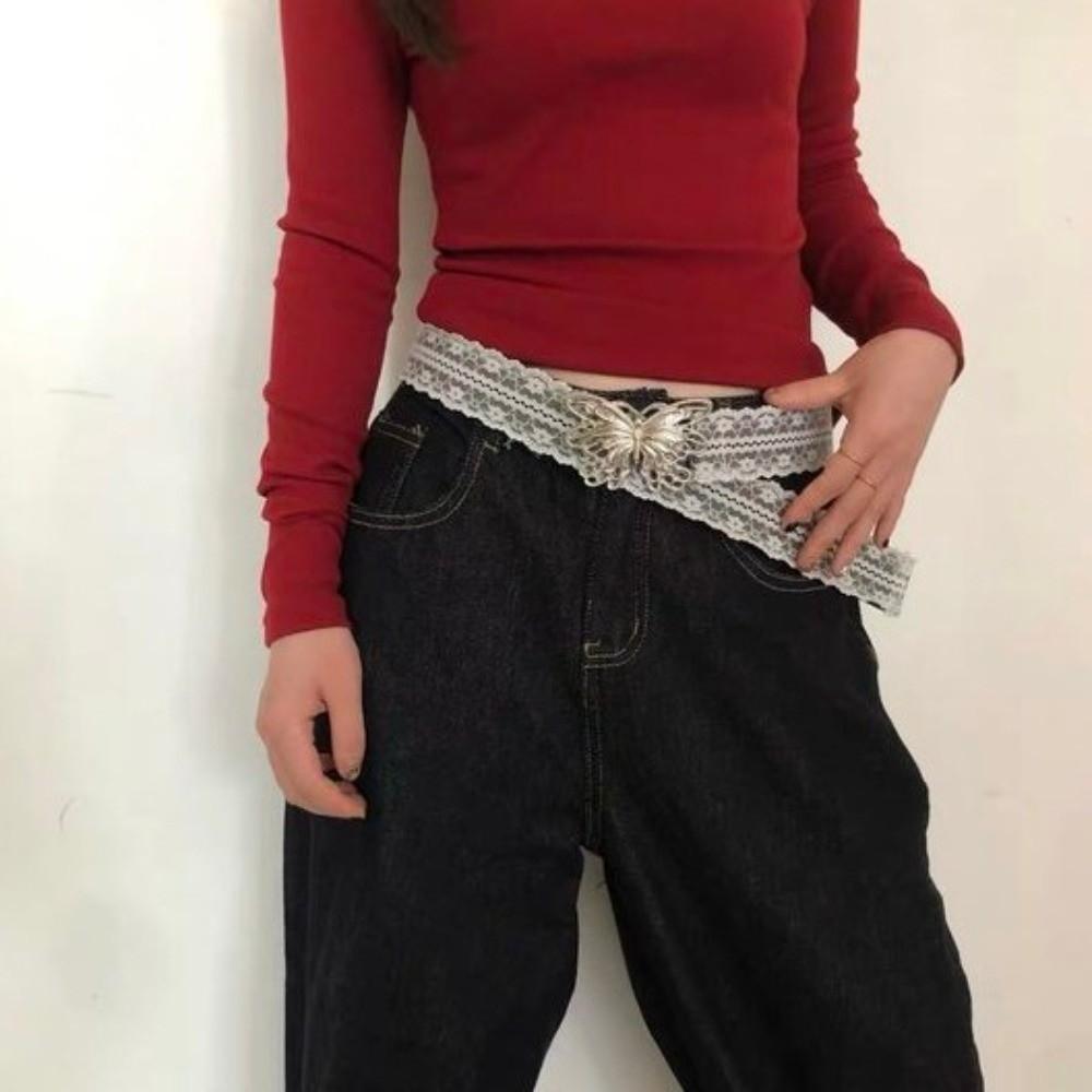 Sweet Butterfly Waist Belt Korean Style Dress Jeans Belt Fashion Lace Waistband  Daily