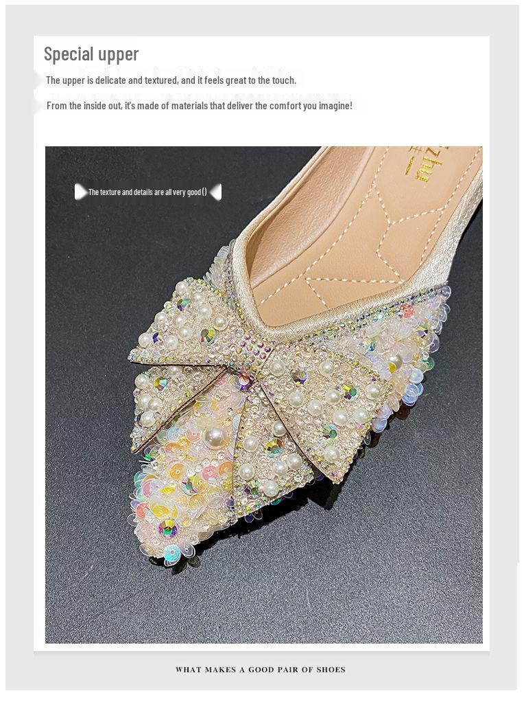 Dámské jarní ploché boty s kamínky se špičatou špičkou - Svatba, družička a elegantní společenské boty