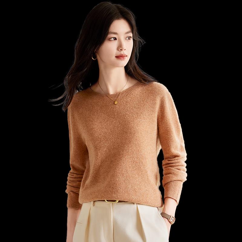 Damen 100% Reine Wolle Rundhals-Pullover