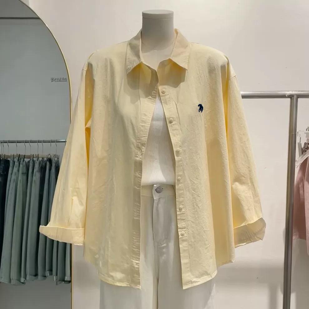 

Повседневная женская рубашка хорошего качества с отворотом, свободная, конфетного цвета, рубашка больших размеров One size жёлтый