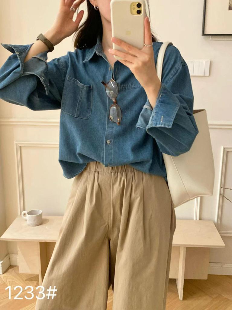 Korean Style Retro Loose Denim Shirt for Women - Spring Single-Breasted Layering Top