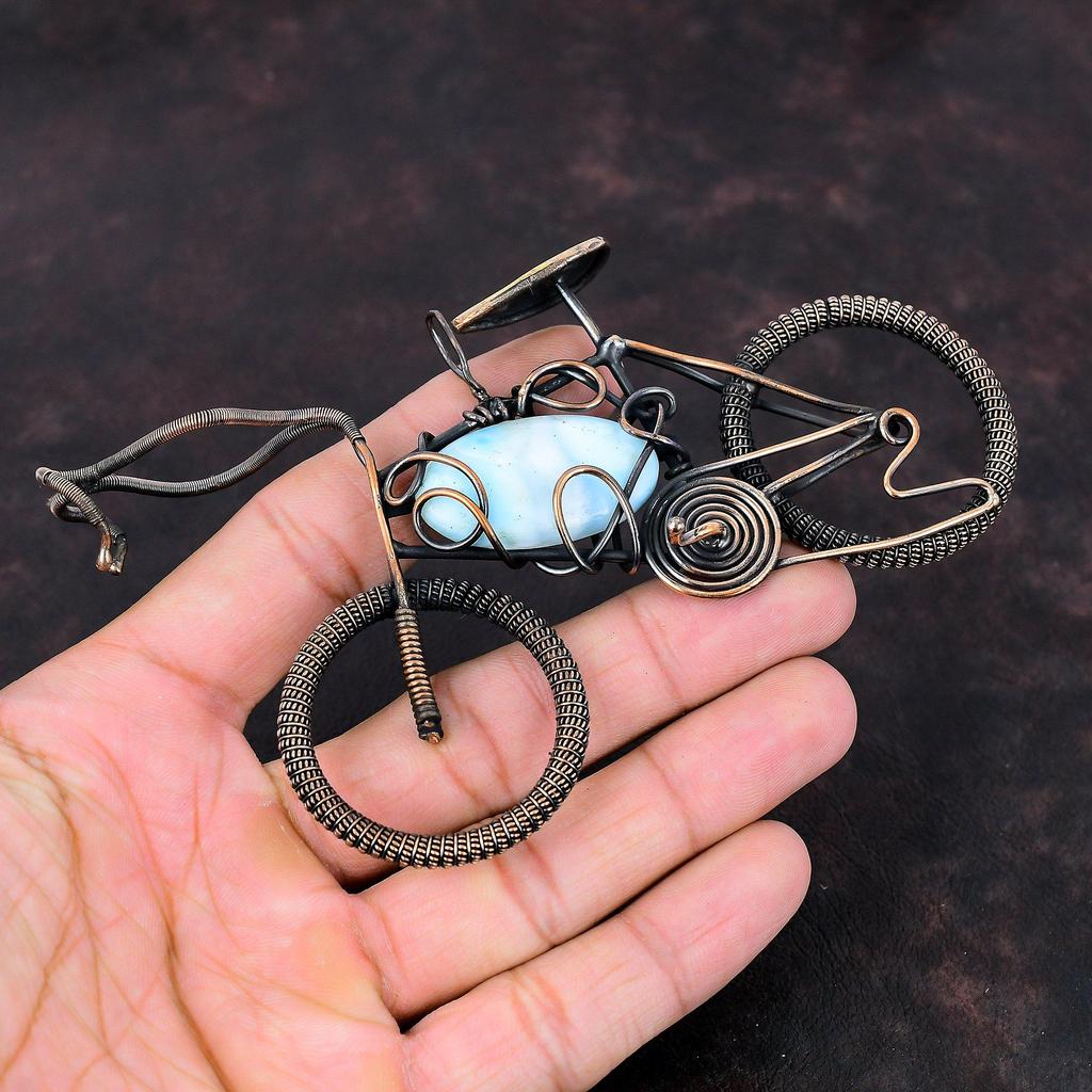 Larimar Gemstone Pendant Copper Wire Wrapped Jewelry Handmade Copper Pendant Wire Wrap Pendant Cycle Jewelry Engagement Gift Elegant Pendant