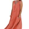 Summer European Style Sleeveless Round Neck Women Clothing Cotton Maxi Dress