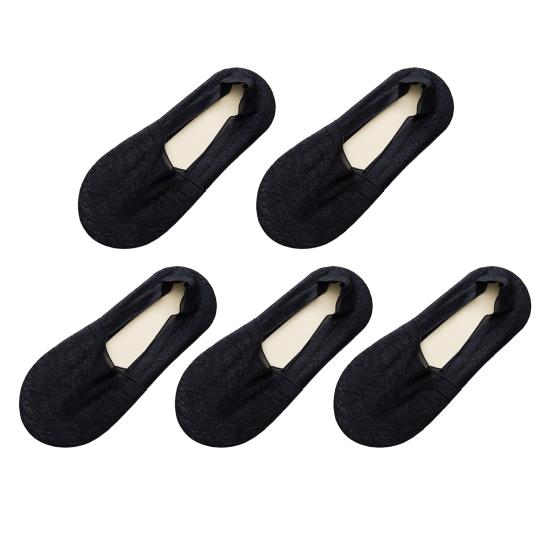 5 Paar Damensocken Elastisches Flaches Design Spitzenverzierungen Socken mit Bündchen Niedriger Schnitt Sommersocken Tägliches Tragen