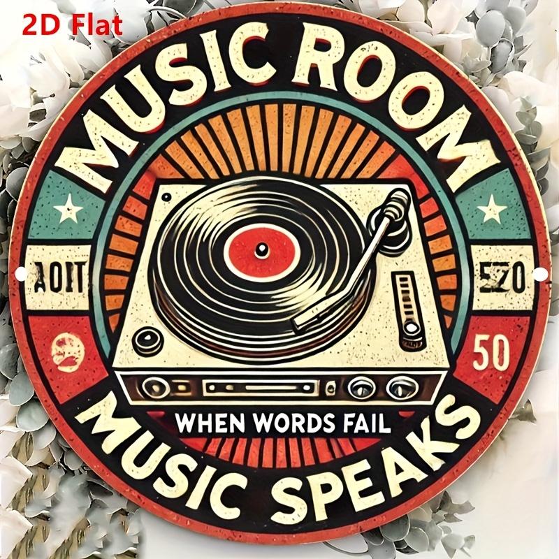 High Definition Metal Tin Sign Music Room When Words Fail Music Speaks Vintage Round Wall Art Decor for Music Lovers Studio Bar 20x20cm(8x8inch)