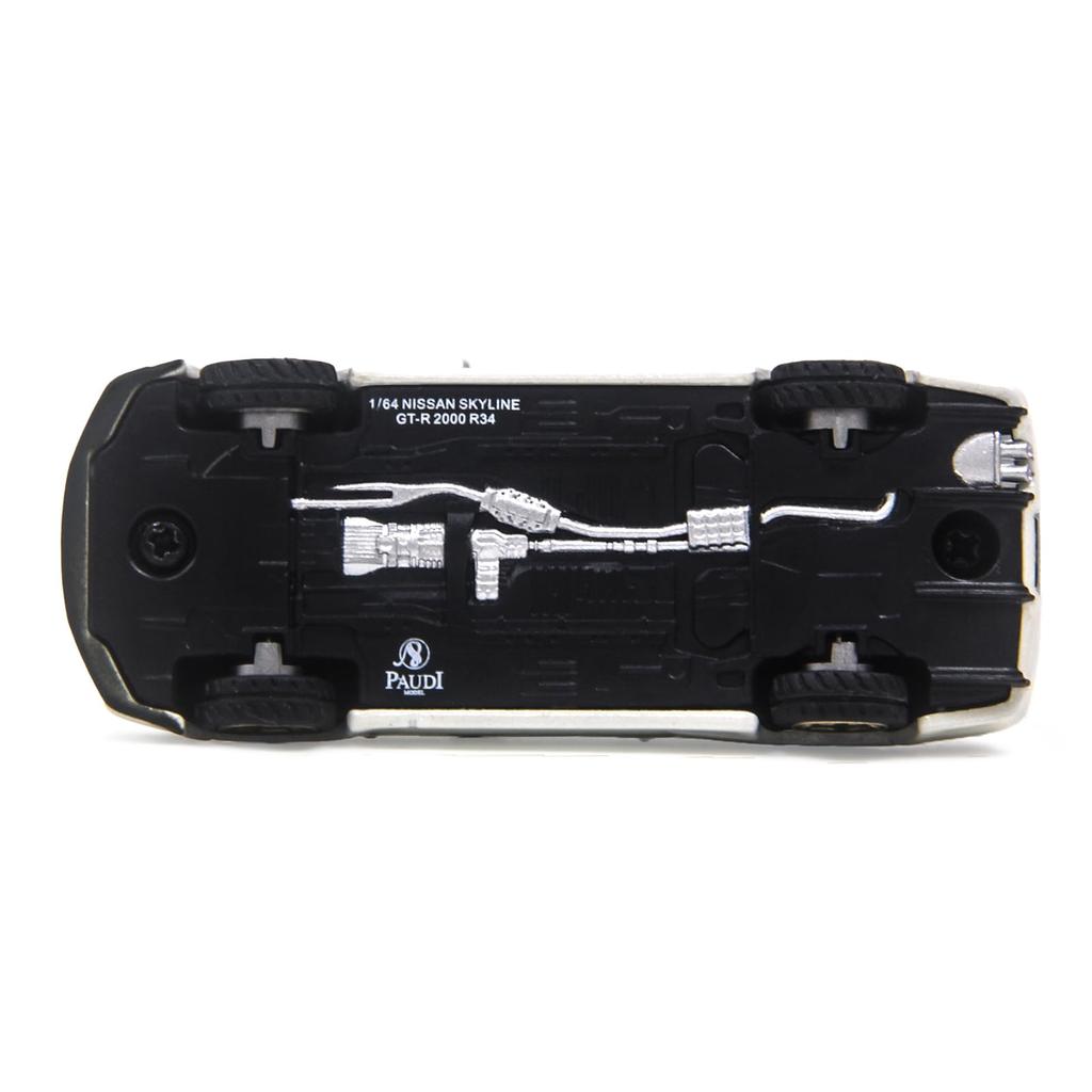 PAUDI MODEL Maßstabs-Druckgussmodellauto R34 Skyline 2000 Nissan V Spec II in Weiß 1/64 GT-R