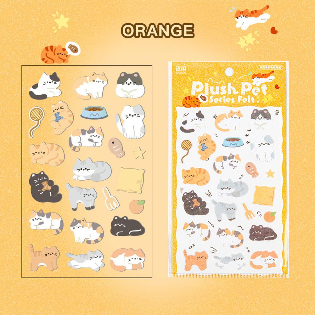 Felt Sticker Cute Cat Kitten Decorative Felt Fabric Stickers Handbook Materials DIY Scrapbook Sticker Decoration оранжевый