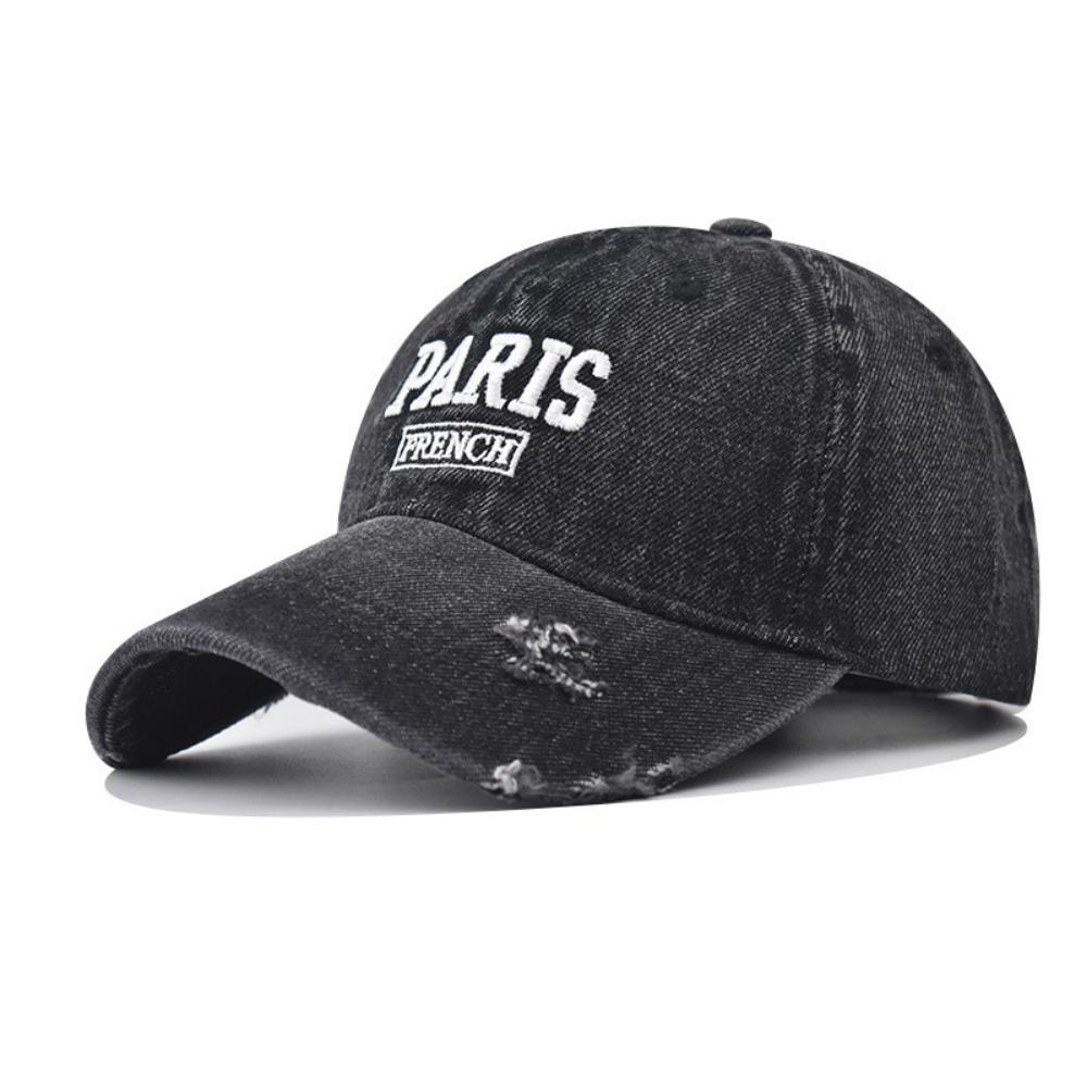 Casquette de baseball en jean délavé avec broderie multicouche PARIS en mousse rétro tridimensionnelle, adaptée aux hommes et aux femmes One Size gray