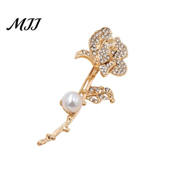 Vintage Rose Brooch Faux Pearl Rhinestone Brooch, Retro Flower Lapel Pin Clip, Jacket Sweater Cardigan Coat Suit Scarf Decor, Women Jewelry золотистый