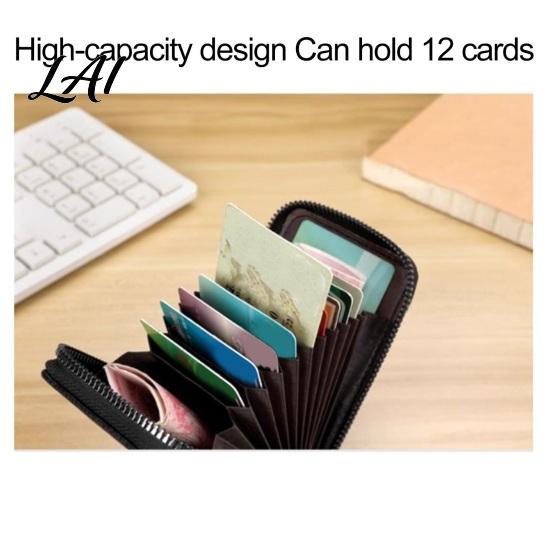Solid Color Slim Wallet Card Wallet Thin Credit Holder with ID Window Portable Business Case Zip Closure Faux Leather Pouch for Cash Cards