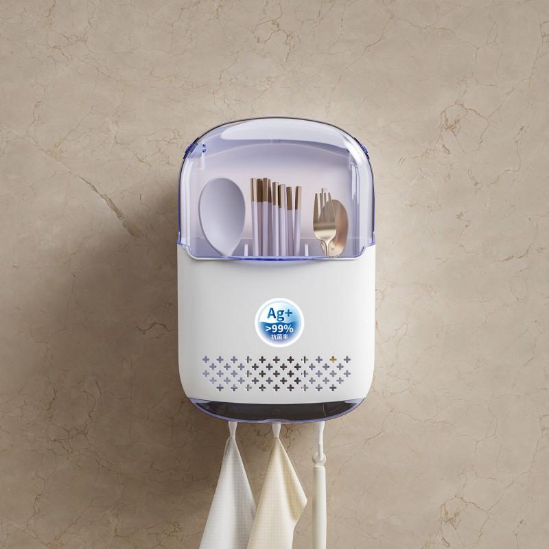 Wall-Mounted Plastic Cutlery Organizer With Drainage - Antibacterial Chopstick Holder Kitchen Counter Or Cabinet
