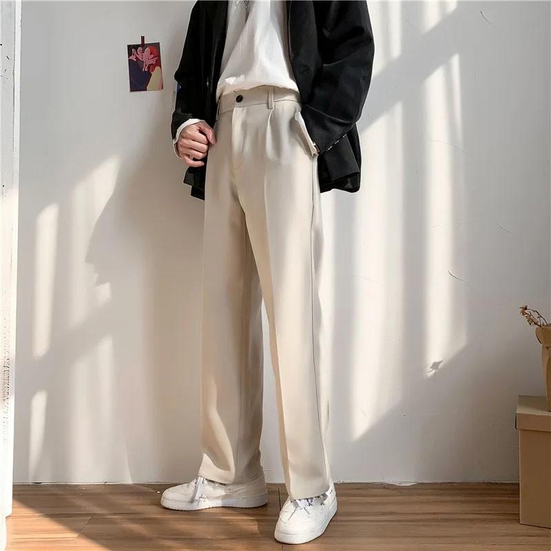 FiveFive Men Korean Loose Straight Trousers Male Solid Color Wide-leg Pants Men Students Leisure Suit Trouser Plus Size