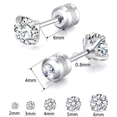 G23 Titanlegierung Doppelte Diamant-Steckohrringe mit Viererfassung, 5A Zirkonia, für Knorpelpiercing.