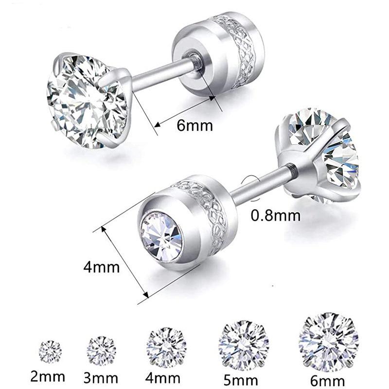G23 Titanium Alloy Double Diamond Stud Earrings with Four-Prong Setting, 5A Zirconia, for Cartilage Piercing.