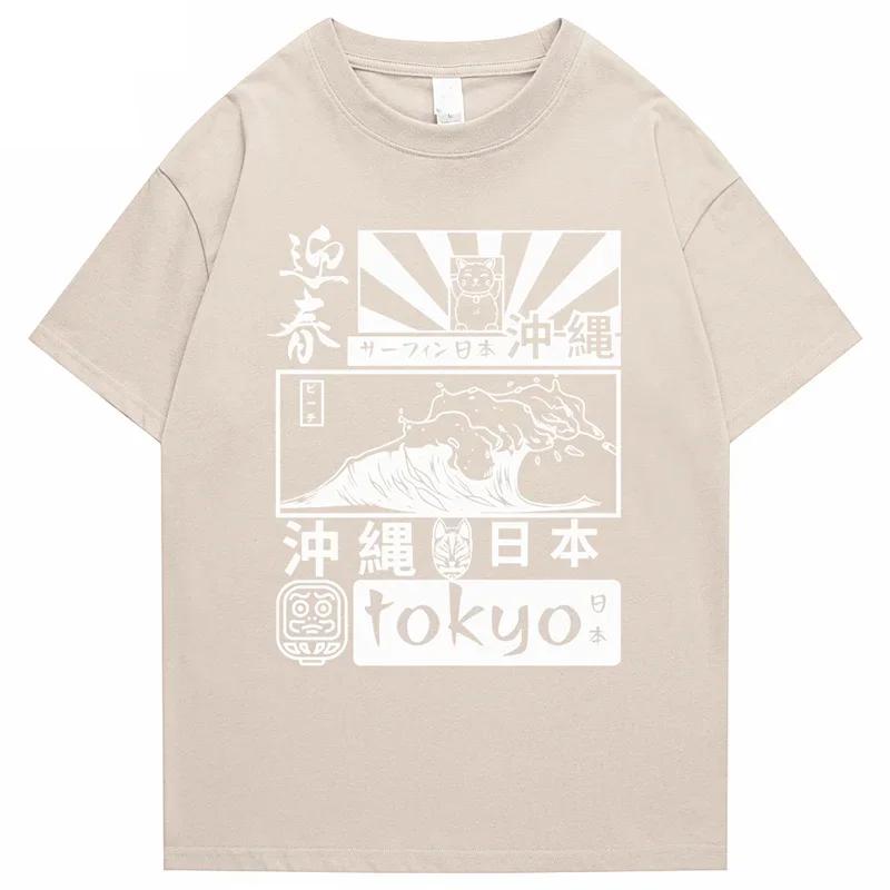 2025 Herren Japanisch Retro Tokio Wellenmuster bedruckt 100% reine Baumwolle Hip-Hop Kurzarm-T-Shirt Street Painting Kleidung