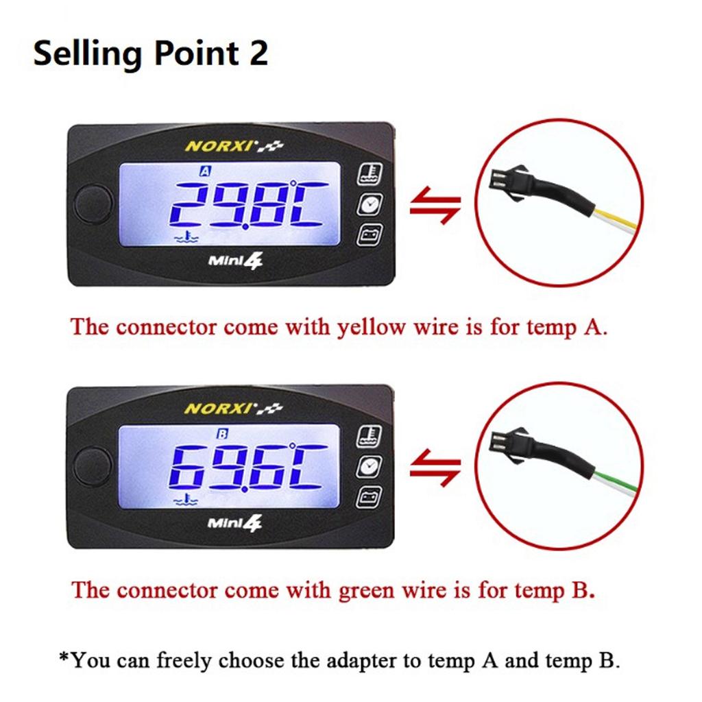 4 In 1 Motorcycle Thermometer Engine Oil Temp Voltage Time LCD Digital Display 12V