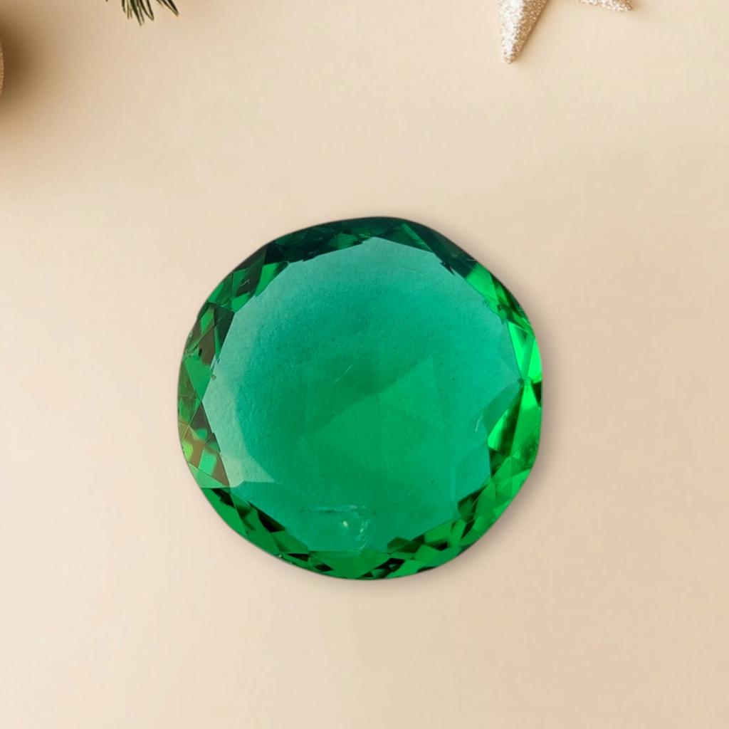 Emerald Shade Round Cheeker Cut Glass Stone, 5.65 Carat Glass Stone, Loose Glass Stone, 13x5 MM Size Round.
