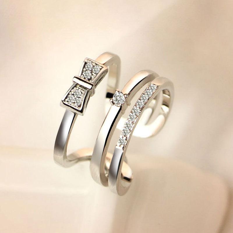 2PCS 925 Sterling Silver Ring Adjustable Open Couple Engagement Rings for Women Men Wedding Ring Party Fashion Jewelry Gift