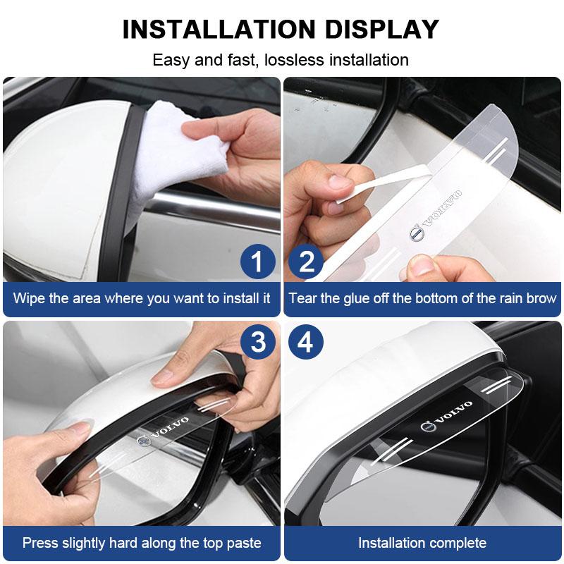 2Pcs Car Rearview Mirror Rain Eyebrow Sun Shade Protector Sticker For Volvo 240 C70 S40 S50 S60 S70 S80 S90 V40 V50 V60 V90 XC40 XC60 XC90 Vnl Truck