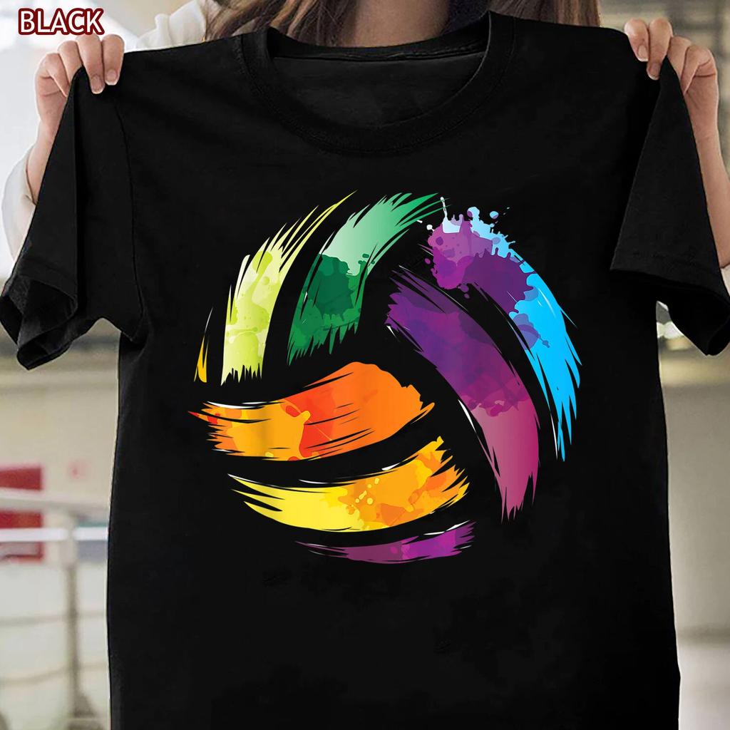 Colorful Volleyball T Shirt, Cute Colorsplash Ball Gift T-shirt for Women Men