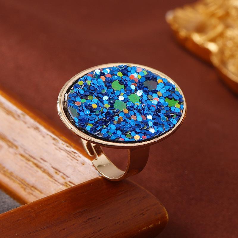 Retro Geometric Open Adjustable Color Ring - European and American Fashion