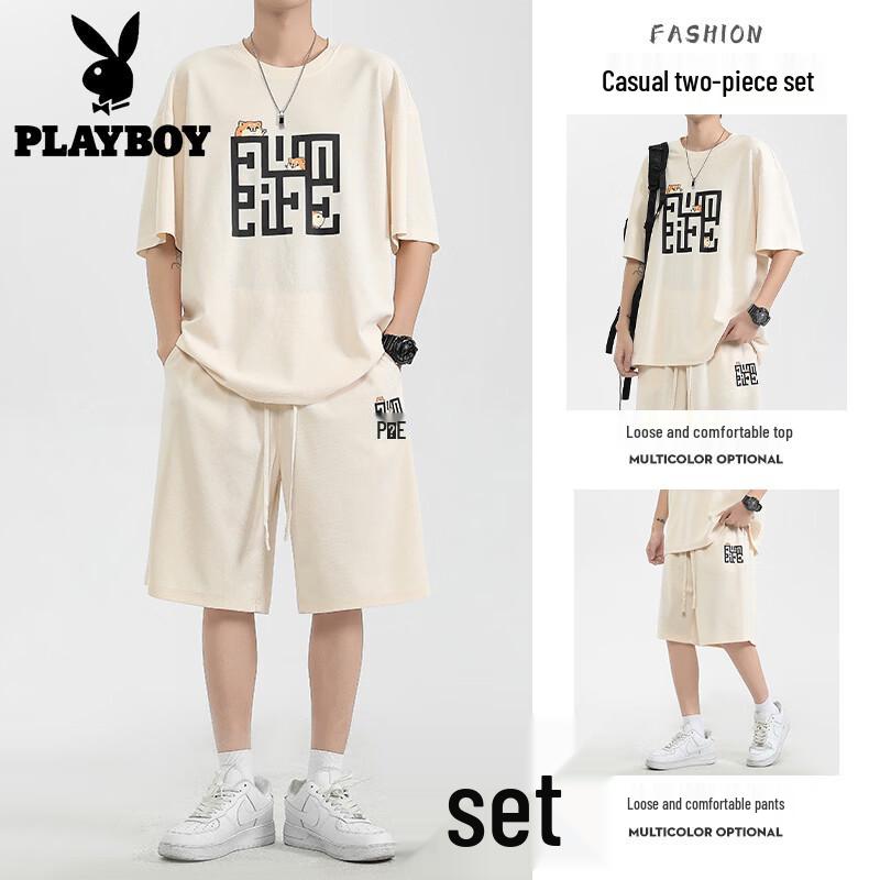 PLAYBOY Men s Ice Silk Print Summer Sport Set M