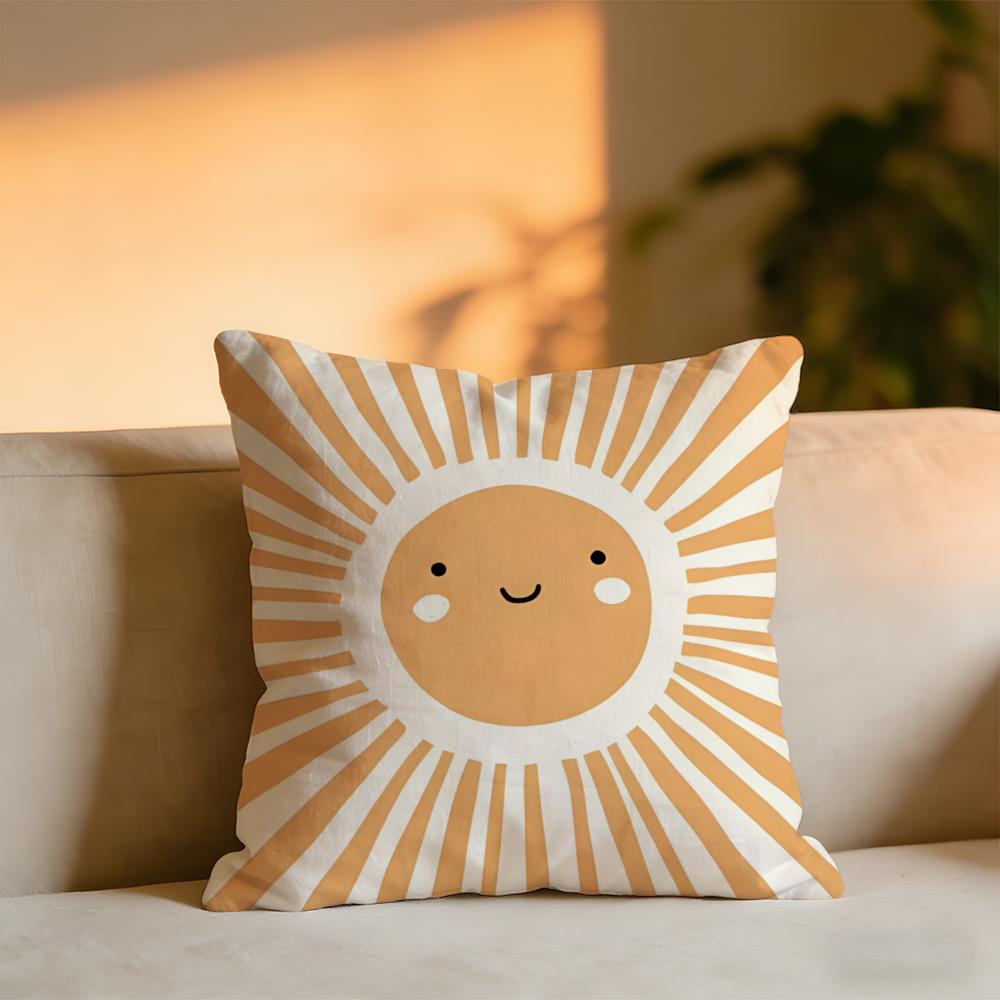 Rainbow Sun Cartoon Cushion Cover Cozy Velvet Throw PillowSoft Warm Cushion For Sofa Bed