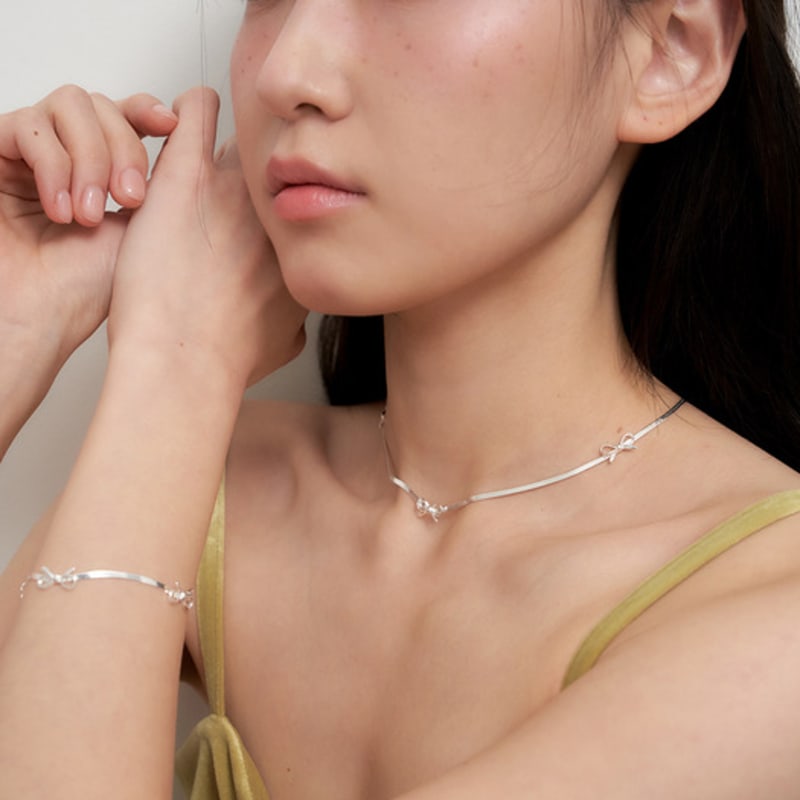 Geegee [silver925] Ribbon Plat Chain Necklace