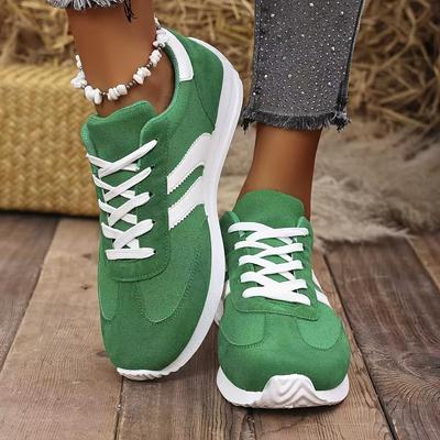Zapatillas Deportivas Clásicas de Moda para Mujer - Zapatillas Casuales Verdes con Cordones Blancos, Zapatos Cómodos sin Cordones para Todas las Estaciones, Calzado Casual Geométrico