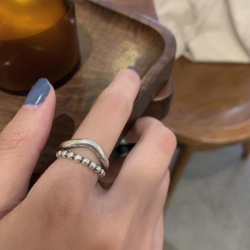 PANJBJ  925 Sterling Silver Double Layer Ring for Women Girl Gift Geometry Hollowing Out Minimalism Fashion Jewelry Wholesale