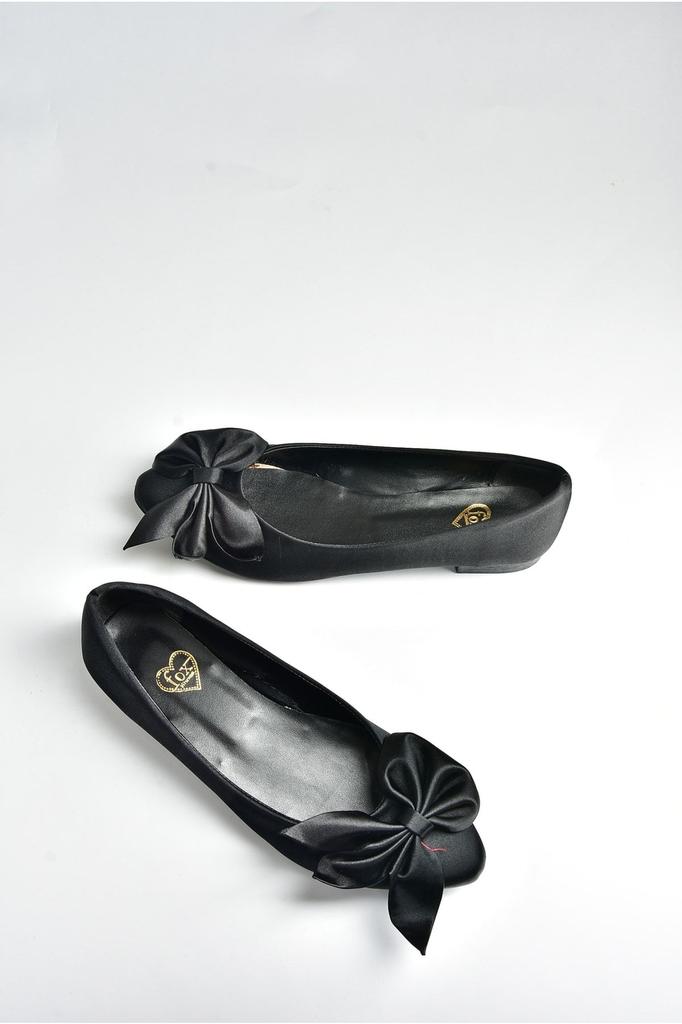 Women's Fashion Textile Flat Heeled Ballerina Black Ballerina Shoes