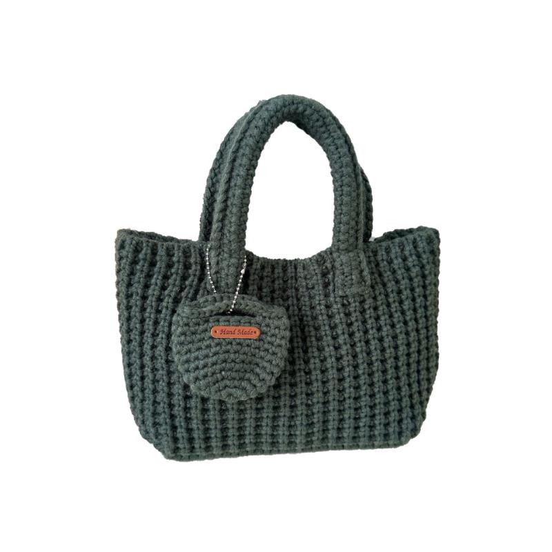 

Woven Bag Solid Color Handmade Crochet Bag Cute Woolen Handbag Autumn and Winter Wear Mobile Phone Bag 30x14x8cm зелений