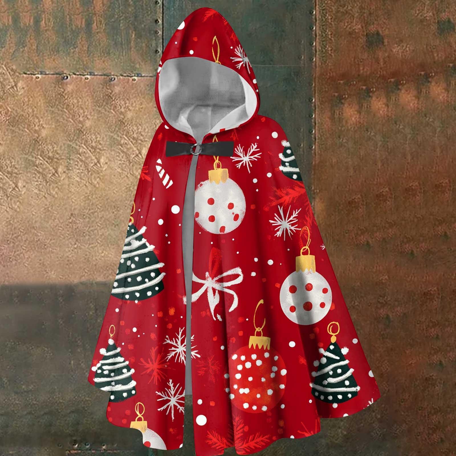 

Рождественский принт - унисекс ретро вертикальная накидка длинная накидка с капюшоном One Size