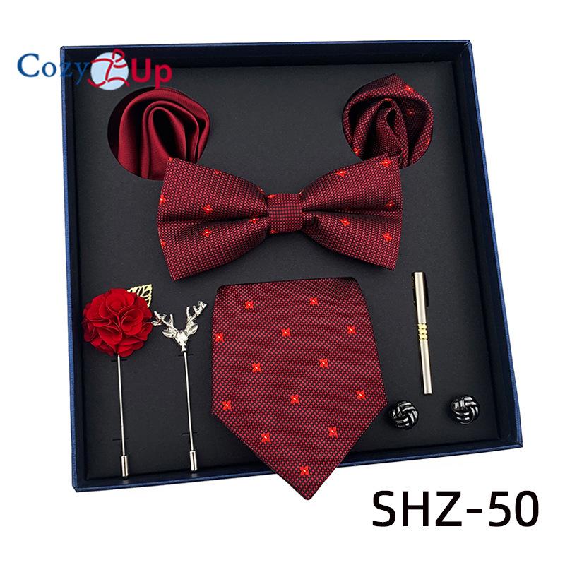 7 PCS Classic Men's  Tie Set Paisley Stripe Necktie for Men Pocket Square Bowtie  Brooch Cuff Father's Day Gift Box