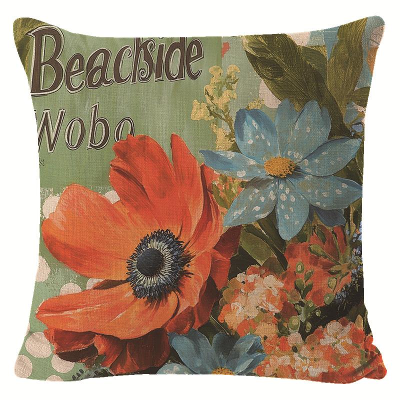 

Colorful Floral Oil Painting Linen Pillowcase Jit Living Room Bedroom Sofa Decorative Pillowcase 45 * 45 separate pillow cover