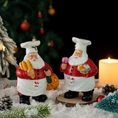 Christmas Santa Claus Chef Figurine Resin Cartoon Santa Statue Holiday Party Home Office Kitchen Desktop Decoration Ornament