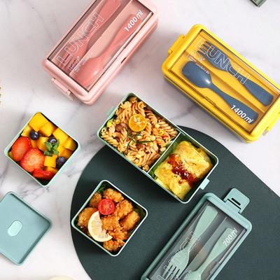 1pc Bento Boxes Portable Double-layer Lunch Box With Cutlery And Lid Reusable Food Storage Container For Students Travelers Offi