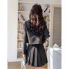 Gray Korean Fashion Bow Top & Pleated Skirt Two-Piece Set for Women - Autumn 2025