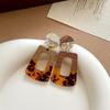 Silver Needle Marbled Resin Wood Splicing Retro Ethnic Earrings: Personalized High-End Hollow-Out Studs for Women