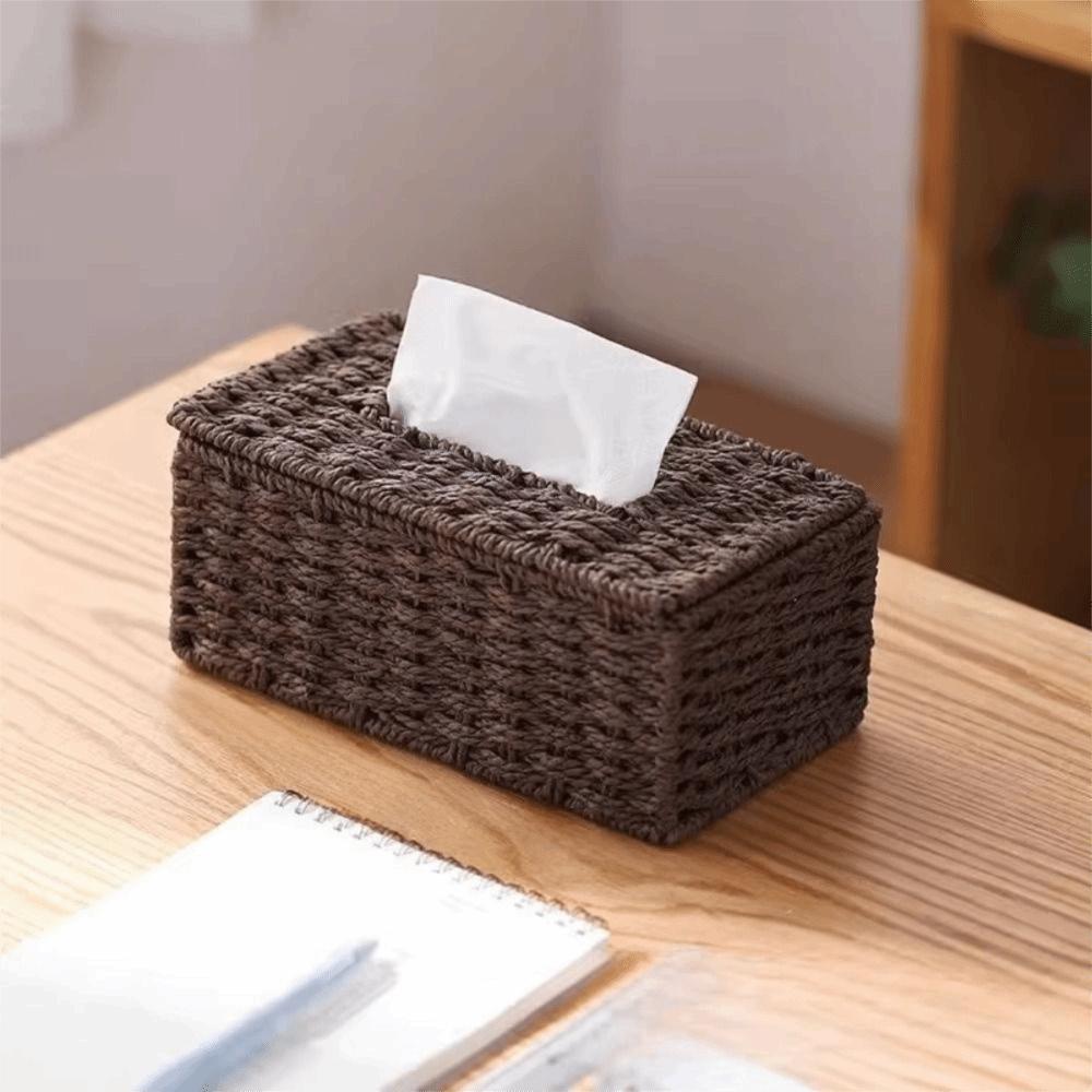Large Capacity Imitation Rattan Tissue Case Handmade Desktop Napkin Dispenser Table Decoration