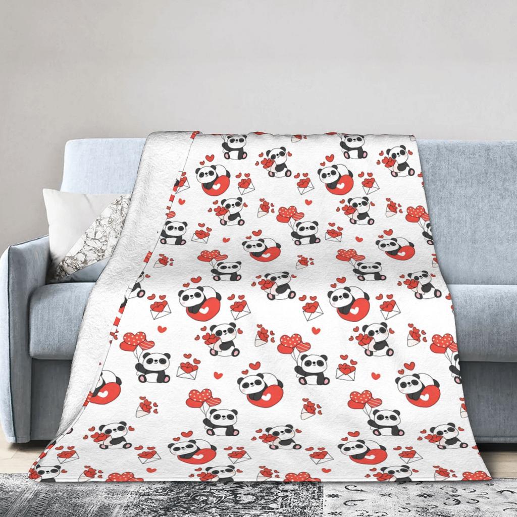 Panda Love Animal Fleece Throw Blankets Valentine's Day Blankets for Bed Office Super Soft Bedspread