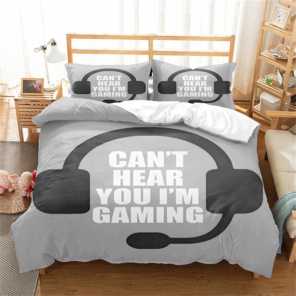 Home Decor Gaming Themed Duvet Cover and Pillowcases, Gamepad Prints Pattern Bedding Set for Adult Boy Girl Bedroom Decoration