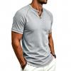 Mens Waffle Henley Collar Raglan Short Sleeve Color Block Casual T Shirt