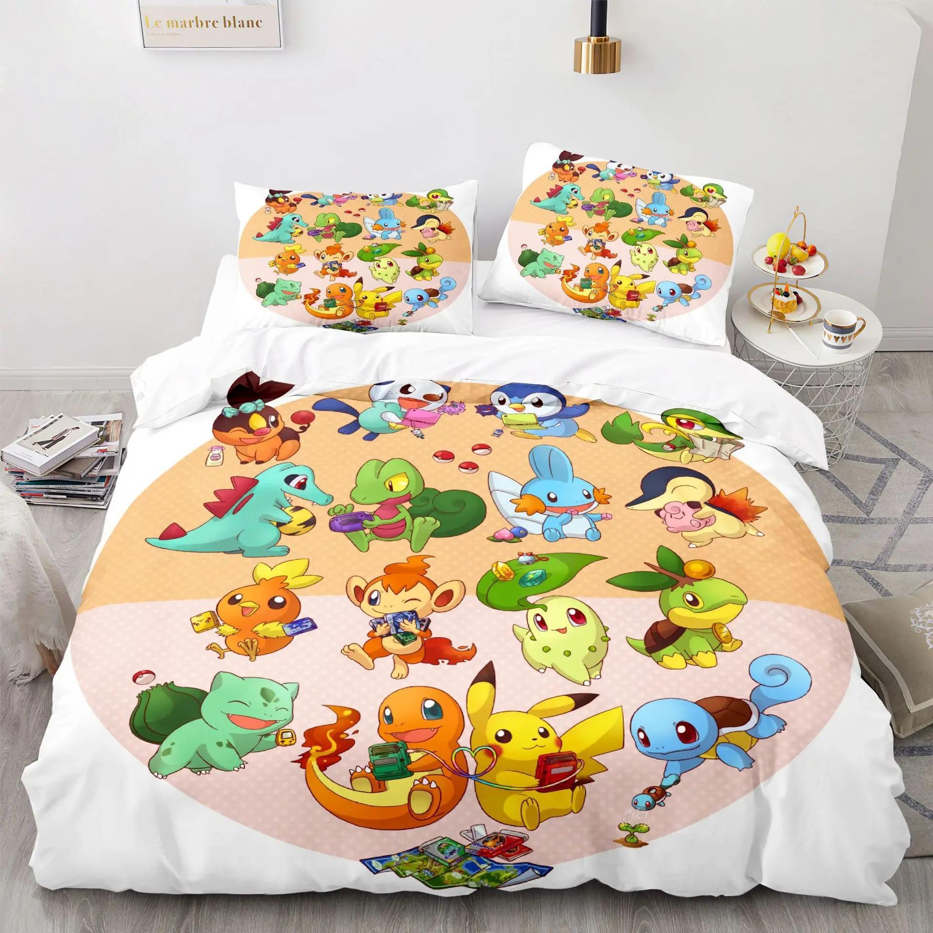 

3D Print Pokemon Pikachu Bedding Set Soft Comforter Cover With 1/2pcs Pillow Shams For Kids Adults Microfiber Quilt Cover (135x200cm)