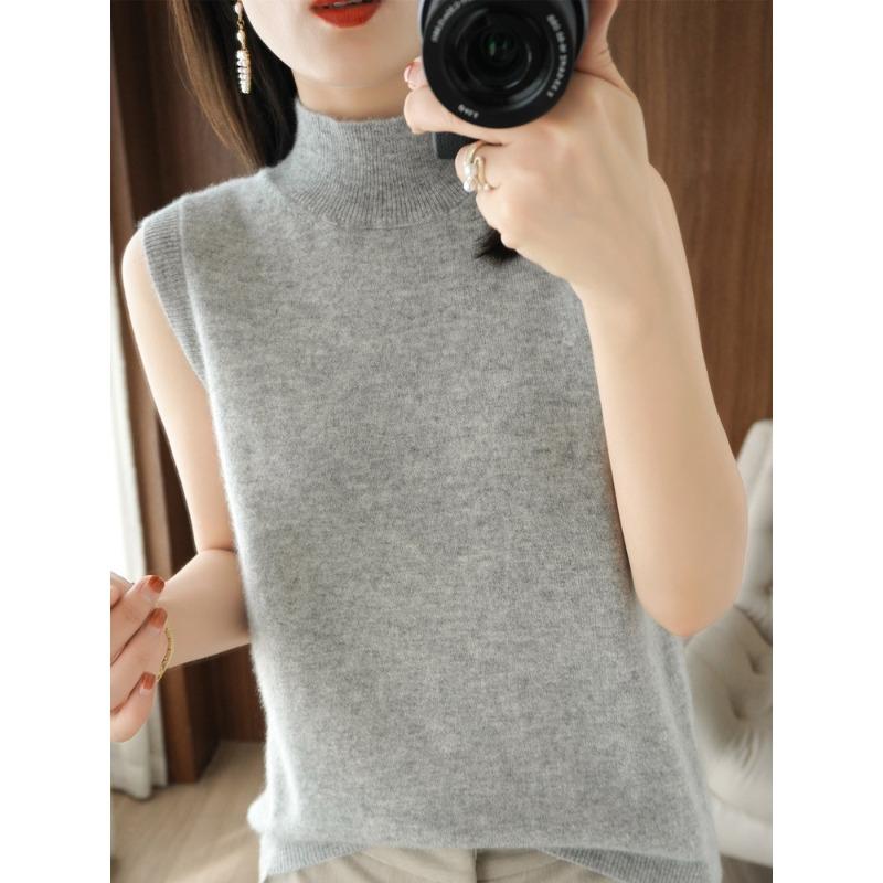 INDFS Women's Fashion Casual Summer Spring Solid Color Print Sleeveless Half Turtleneck Blouses & Shirts